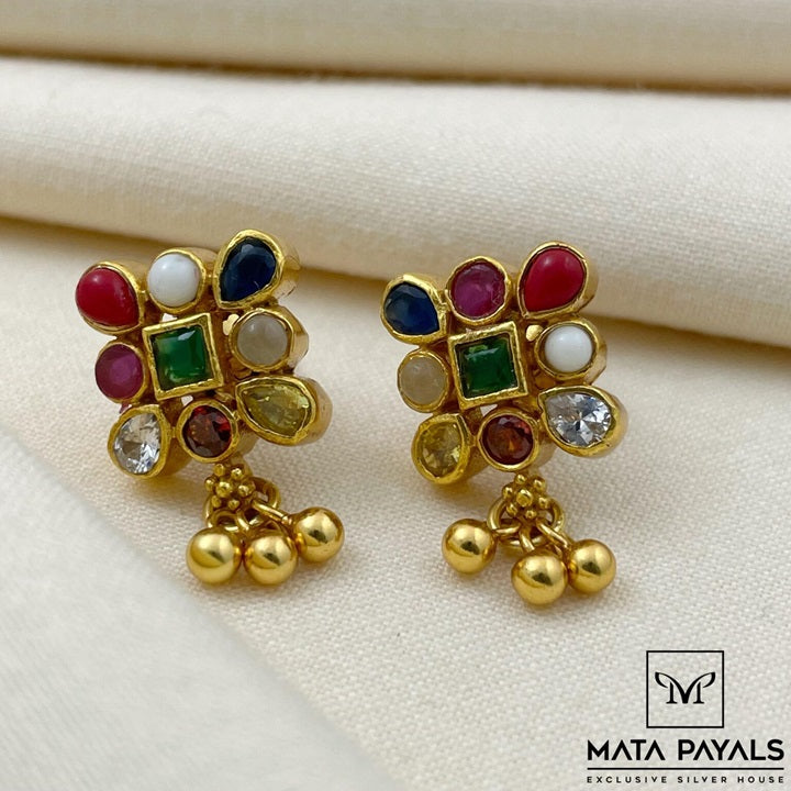 Traditional Navratna Gold Plated Stud