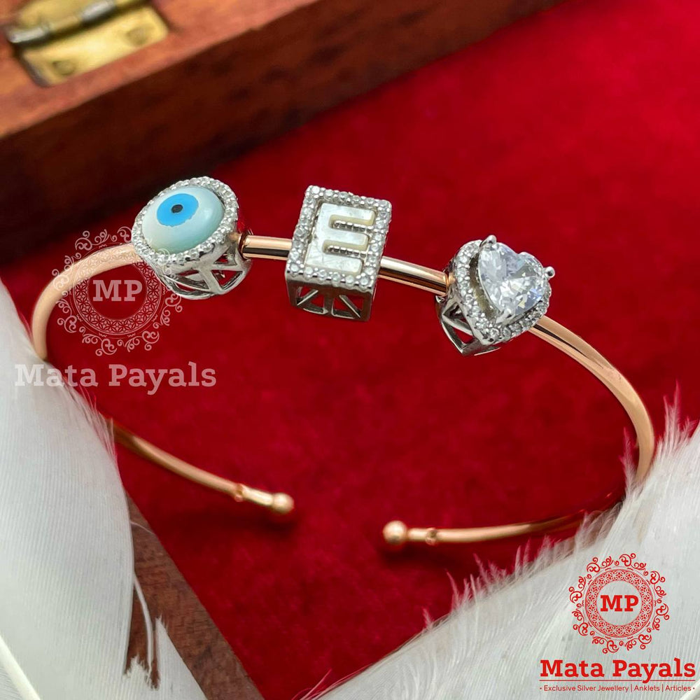 Trendy E Letter Rose Gold Silver Kada