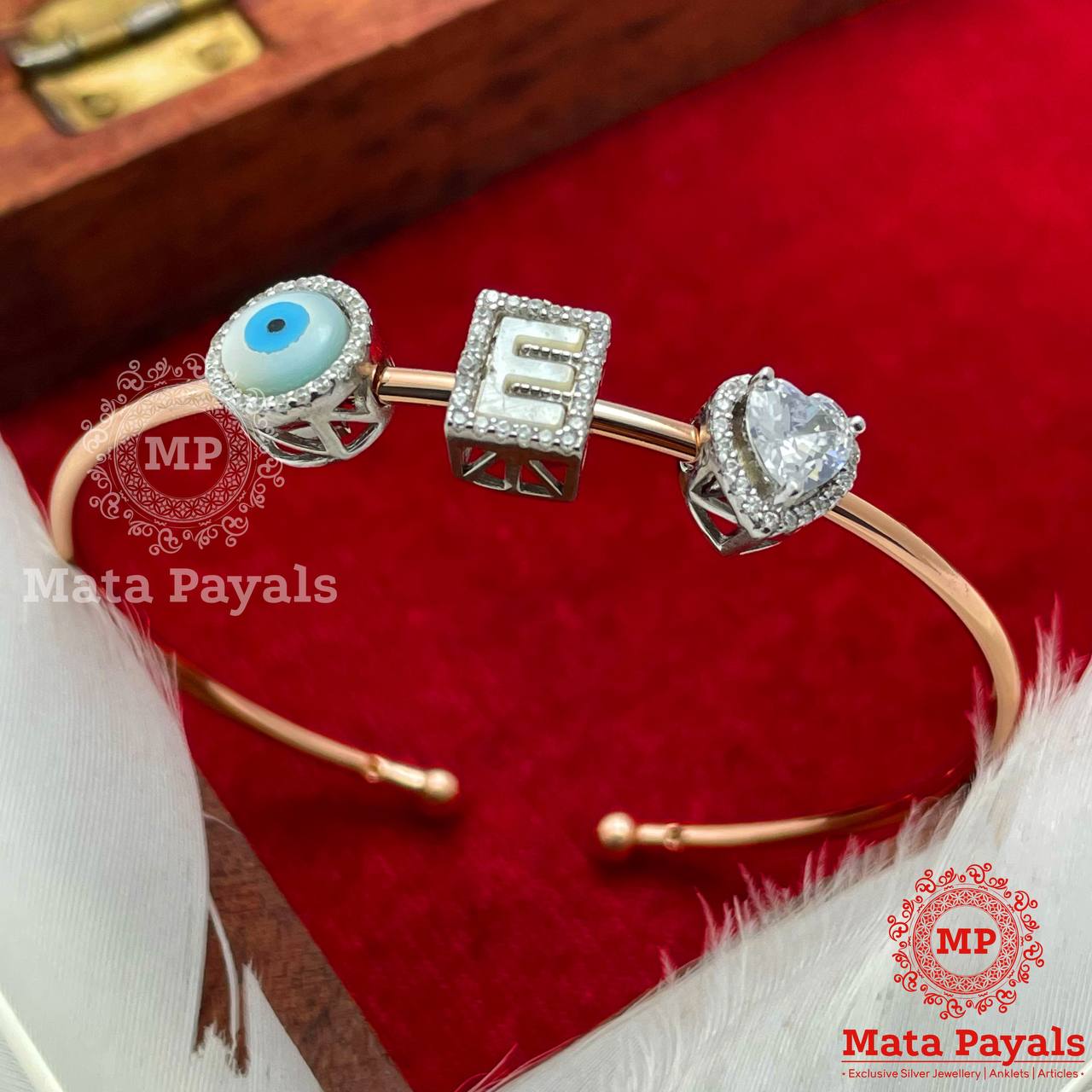 Trendy E Letter Rose Gold Silver Kada