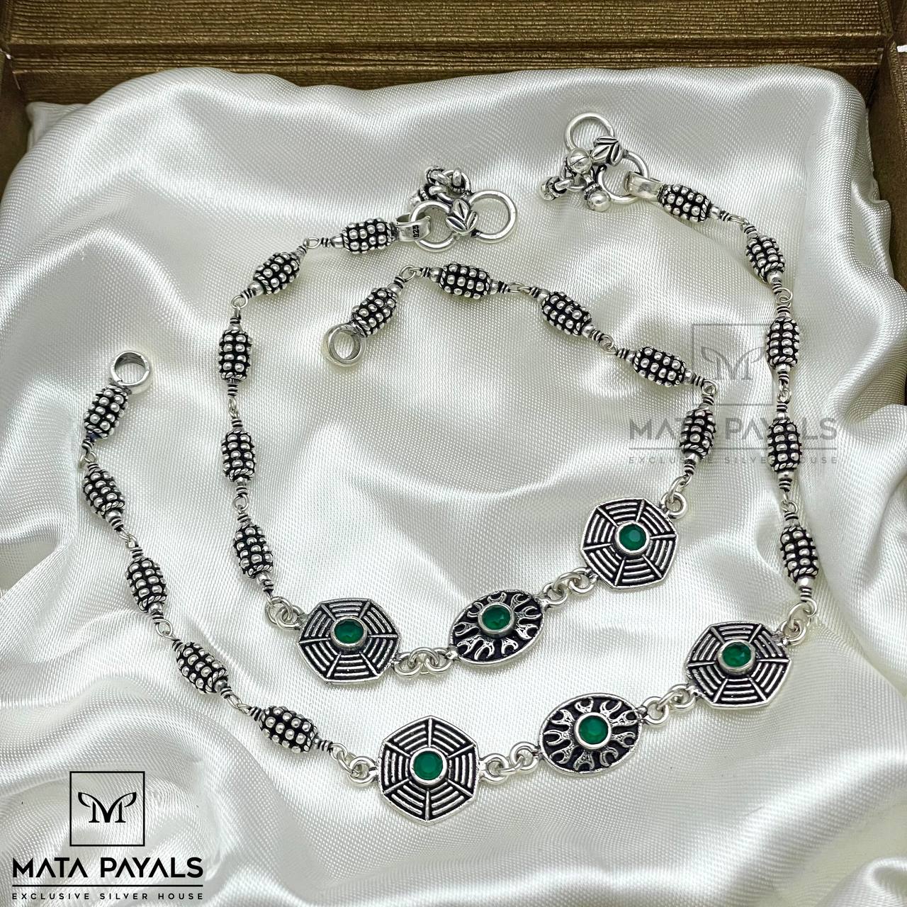 Tribal Green Silver Anklet