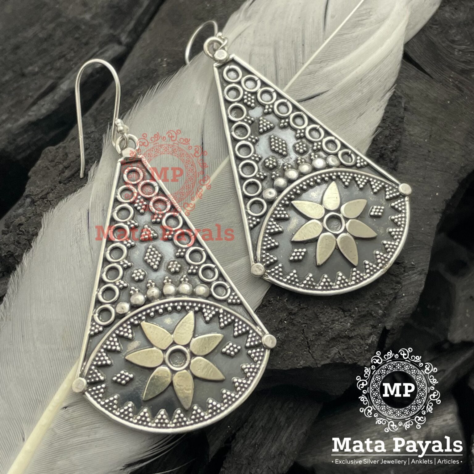 Tribal Oxidised Silver Chandbali