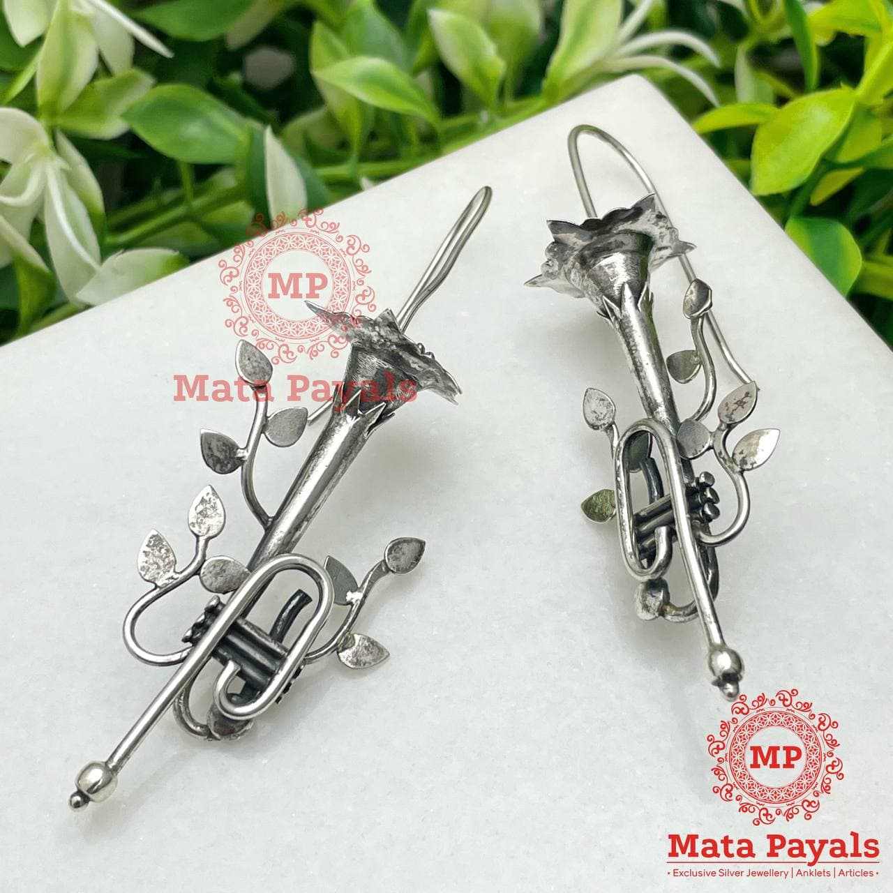 Trumpet Designed Oxidised Earring
