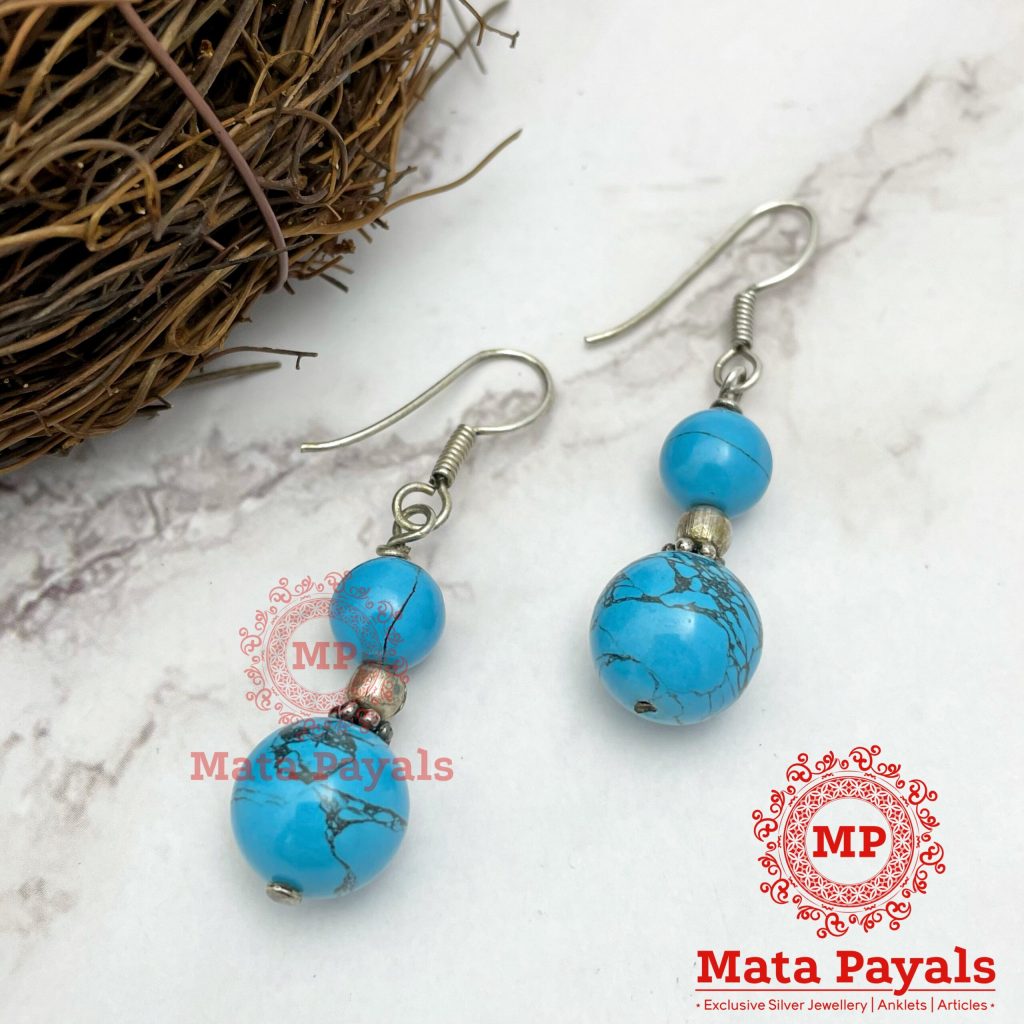 Turquoise Beaded Oxidised Earring