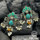Unique Lotus Silver Oxidised Earring