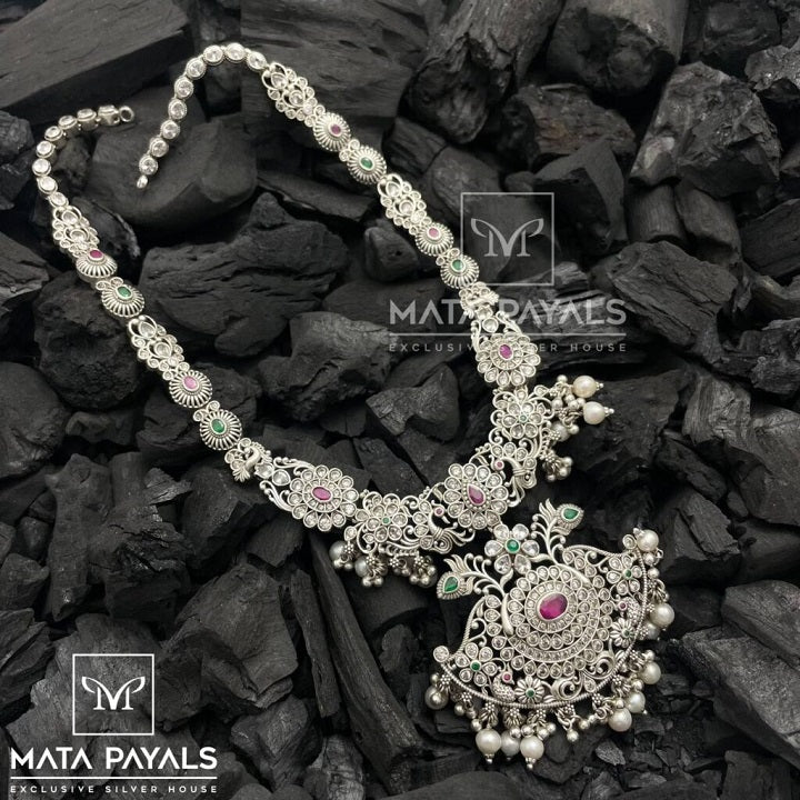 Unusual Peacock Floral Oxidised Necklace
