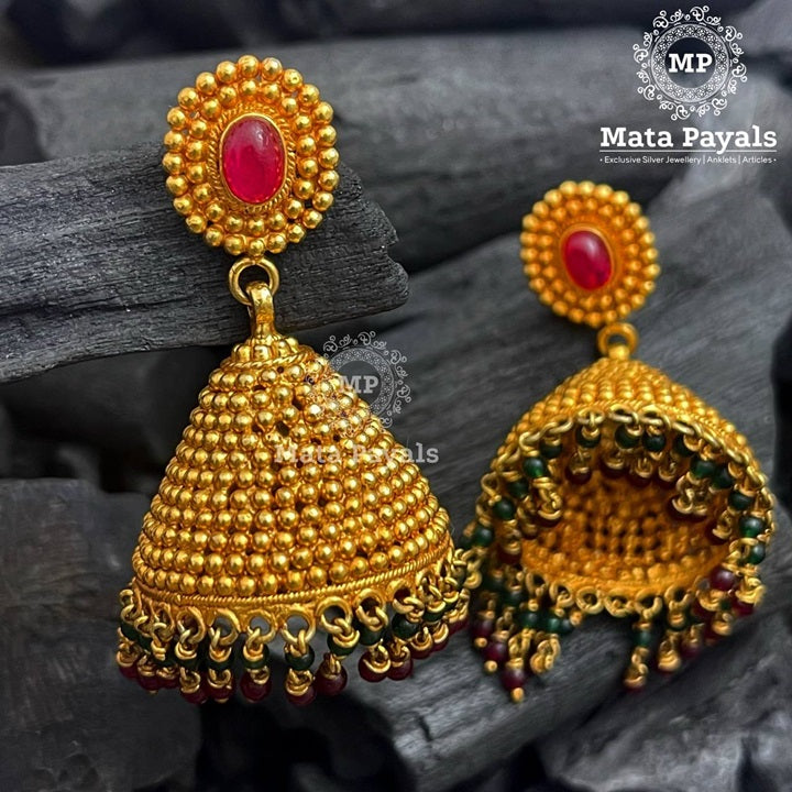 Wondrous Beaded Gold Plated Jhumka
